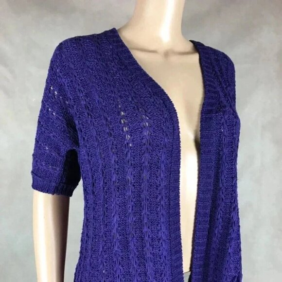 CHICO'S Purple Short Sleeve Open Knit Cardigan Size 0 SMALL - Picture 2 of 7